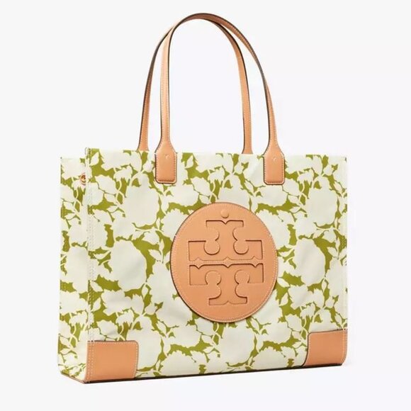 ❤️ NWT Tory Burch Ella Large Nylon Shoulder Tote Green Bold Flower AUTHENTIC - Picture 2 of 6